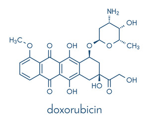 Doxorubicin cancer chemotherapy drug molecule. Skeletal formula.