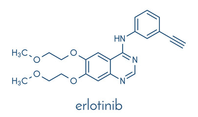 Erlotinib cancer drug molecule. Skeletal formula.