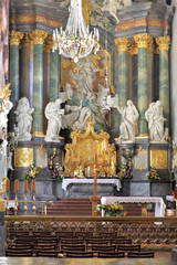 Poland, Silesia province, Czestochowa - 2014/10/29: Interior of the Jasna Gora Pauline Order Monastery - main nave