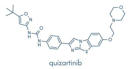 Obraz premium Quizartinib investigational acute myeloid leukemia (AML) drug, chemical structure Skeletal formula.