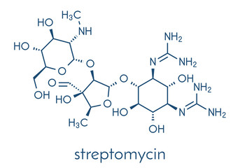 Streptomycin tuberculosis antibiotic (aminoglycoside class) molecule. Skeletal formula.