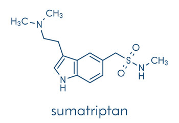 Sumatriptan migraine headache drug (triptan class) molecule. Skeletal formula.