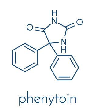 Phenytoin epilepsy drug molecule. Skeletal formula.