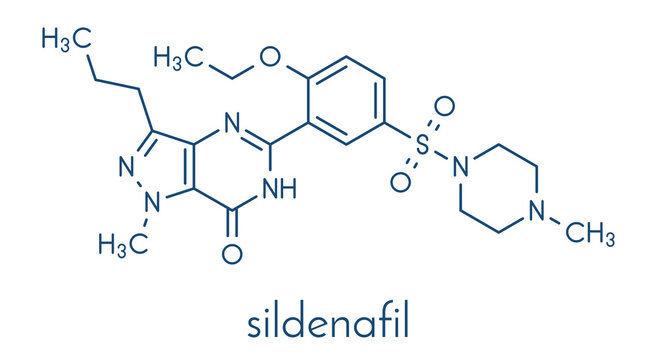 Sildenafil erectile dysfunction drug molecule. Skeletal formula.