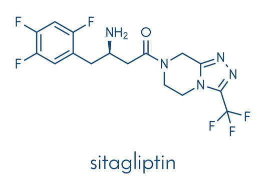 Sitagliptin diabetes drug molecule. Skeletal formula.