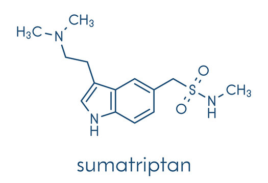 Sumatriptan migraine headache drug (triptan class) molecule. Skeletal formula.