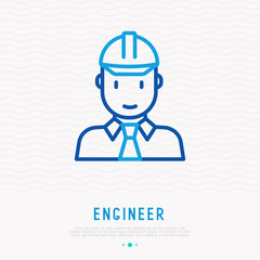 Engineer in construction helmet thin line icon. Modern vector illustration for logo of handyman.