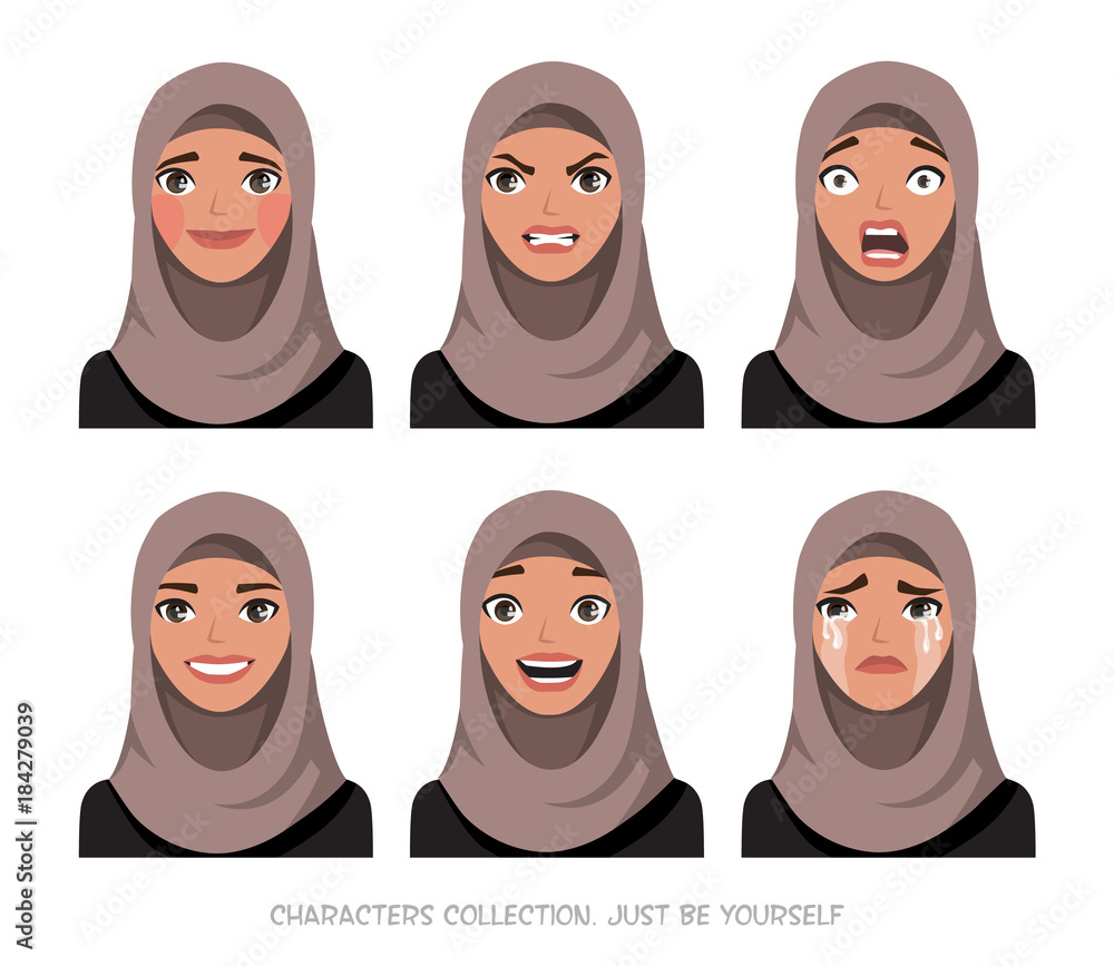 Wall mural Arab women character set of emotions