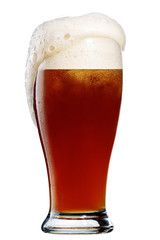 Glass of dark unfiltered wheat beer isolated on white background