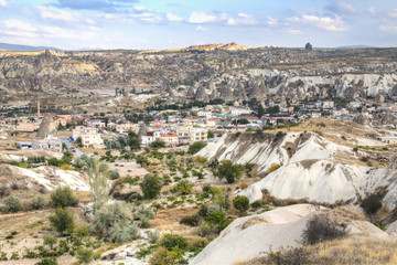 Fototapeta na wymiar View over the famous town Goreme in the center of Cappadocia in Turkey 