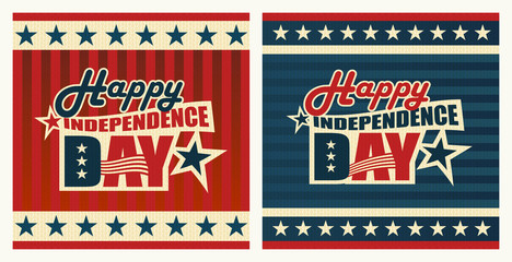 Vector signs with the symbols of the United States. Patriotic label USA and text Happy Independence Day.
