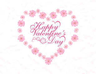 Fototapeta na wymiar Valentine s Day. Card. Congratulatory inscription. Heart of pink flowers Sakura. illustration