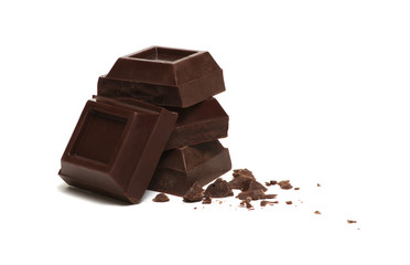 Chocolate pieces on a white