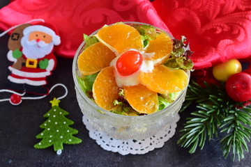 Fresh salad with chicken, banana, cheese, salad leaves,yogurt dressing