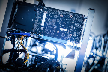 Fragment of cryptocurrency miner in a close-up shot.