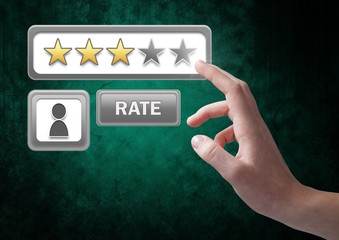 Hand touching rating review stars