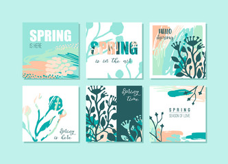 Set of abstract creative Spring cards. Fresh colors.