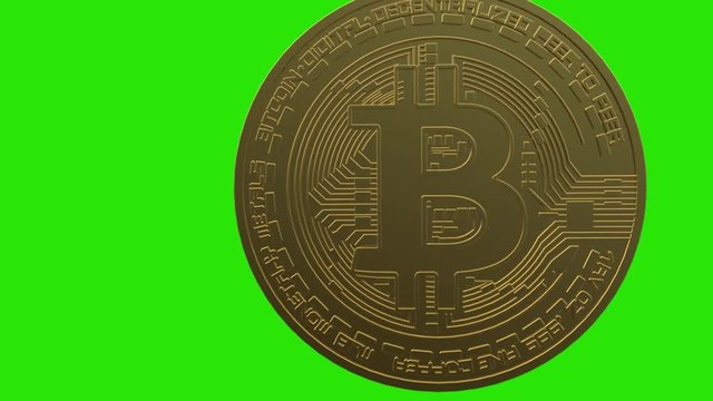 Zoomfahrt auf einen Bitcoin vor gr&uuml;nem Hintergrund - Key