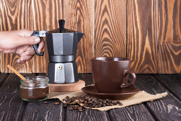 Coffee maker with brown cup