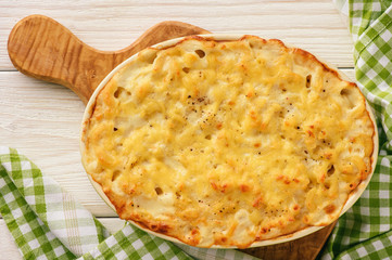 Macaroni and cheese, traditional american food.