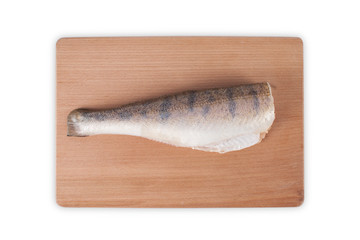 Raw fish on wood desk