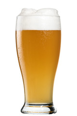 Glass of unfiltered wheat beer isolated on white background