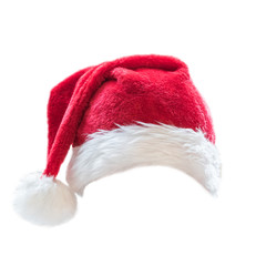 Obraz na płótnie Canvas Santa Claus helper hat costume isolated on white background with clipping path for Christmas and New Year holiday seasonal celebration design decoration.