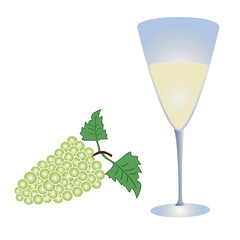 Wineglass with wine and a bunch of grapes.