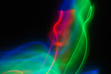 Abstract Christmas background with a light on a long exposure. Multicolored joyful light strips