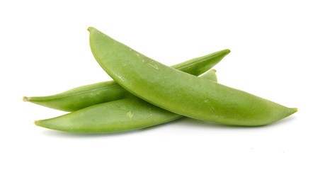 Pods of green peas sweet, isolated on a white background