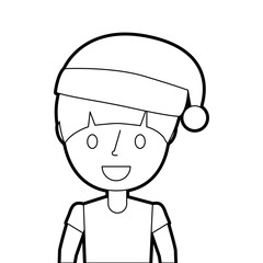 happy cartoon boy young wearing christmas hat vector illustration