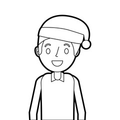 cartoon smiling man young with christmas hat vector illustration