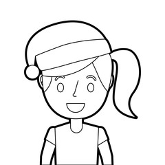 portrait cartoon woman smiling character wearing christmas hat vector illustration