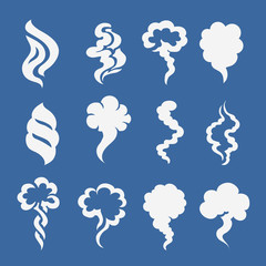 Cartoon smoke and dust icons Smell clouds vector comic illustration