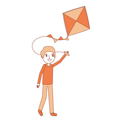 cute happy boy holding kite playing funny vector illustration