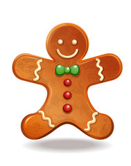 Gingerbread man. Christmas baking decorated colored icing. Holiday biscuit cookies in shape of cute human. Vector illustration isolated on white background
