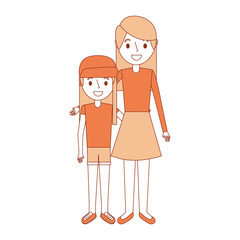 mom embracing with her daughter standing vector illustration