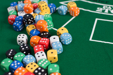 Casino equipment placed on the green floor for risky gambling for the people who want to get rich.