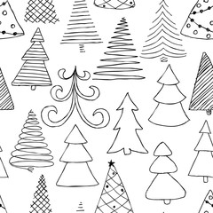 Seamless pattern of hand drawn Sketch Christmas tree. design for holiday greeting cards and invitations of the Merry Christmas and Happy New Year, banners, posters, logo and seasonal holidays.
