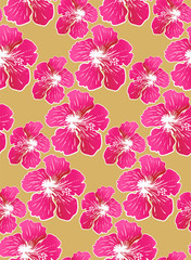 Floral wallpaper, abstract background, hibiscus seamless pattern, harvest. Vector illustration