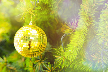 christmas balls on tree branch. christmas tree background