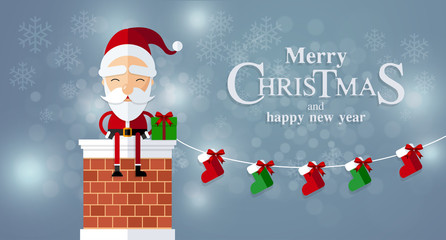 Christmas Santa Claus , reindeer and snowmen background in flat style.