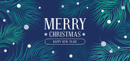 Happy new year and merry christmas banner with fir branches and snowflakes - 184291455