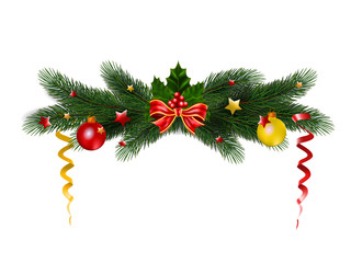 Fototapeta na wymiar Christmas fur tree with tradition decor. Holiday vector for design.