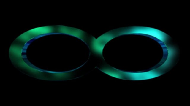 infinity sign in blue and green colors isolated on black turning