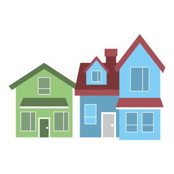 two storey houses with chimney architecture residential vector illustration