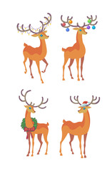 Reindeer Christmas icon. Moving deer