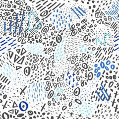 Vector seamless pattern with abstract marker doodling colorful lines and dots
