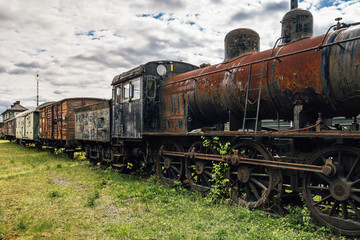 Fototapeta na wymiar Old train set with a steam locomotive