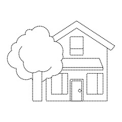 house home exterior with tree leafy natural vector illustration dotted line imagen